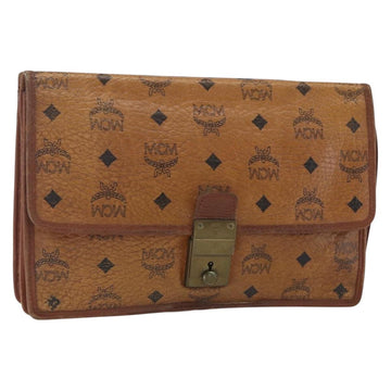 MCM Logogram Vicetos Clutch Bag PVC Leather Brown Gold Auth 169445