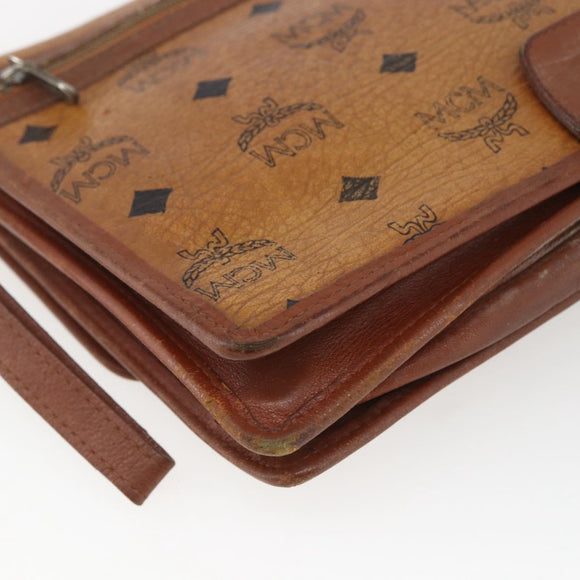 MCM Logogram Vicetos Clutch Bag PVC Leather Brown Gold Auth 169445
