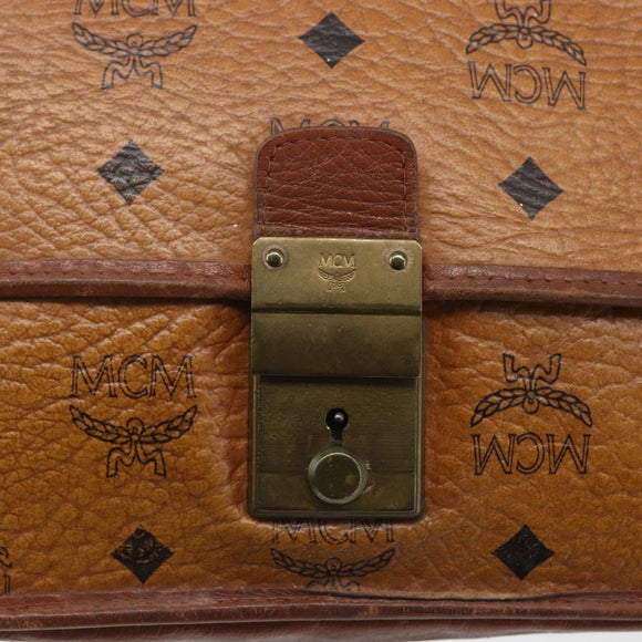 MCM Logogram Vicetos Clutch Bag PVC Leather Brown Gold Auth 169445