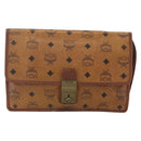 MCM Logogram Vicetos Clutch Bag PVC Leather Brown Gold Auth 169445-2