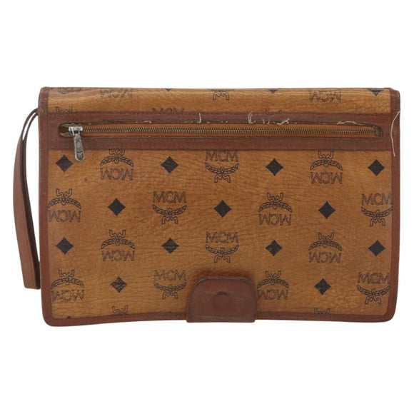 MCM Logogram Vicetos Clutch Bag PVC Leather Brown Gold Auth 169445