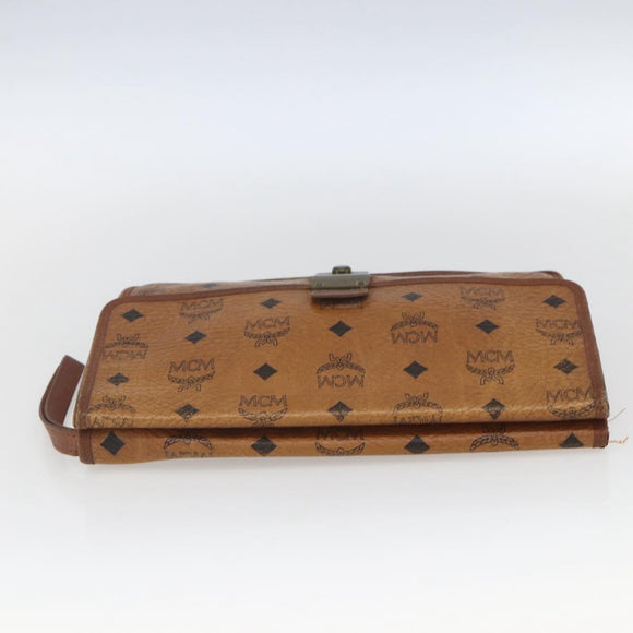 MCM Logogram Vicetos Clutch Bag PVC Leather Brown Gold Auth 169445