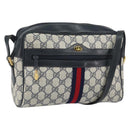 GUCCI GG Supreme Sherry Line Shoulder Bag PVC Navy Gold 22 02 005 Auth 169446-1