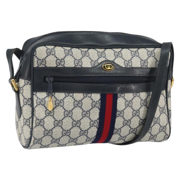 GUCCI GG Supreme Sherry Line Shoulder Bag PVC Navy Gold 22 02 005 Auth 169446