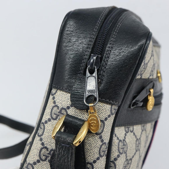 GUCCI GG Supreme Sherry Line Shoulder Bag PVC Navy Gold 22 02 005 Auth 169446