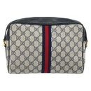 GUCCI GG Supreme Sherry Line Shoulder Bag PVC Navy Gold 22 02 005 Auth 169446-2