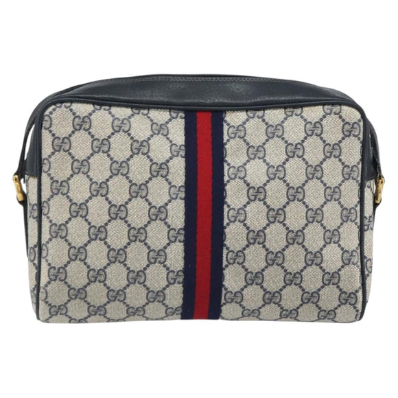 GUCCI GG Supreme Sherry Line Shoulder Bag PVC Navy Gold 22 02 005 Auth 169446