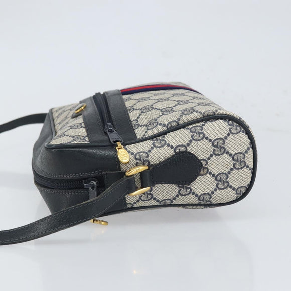 GUCCI GG Supreme Sherry Line Shoulder Bag PVC Navy Gold 22 02 005 Auth 169446