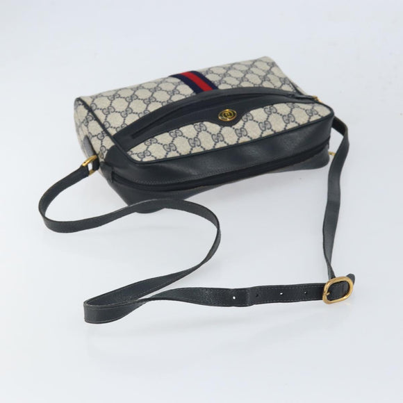 GUCCI GG Supreme Sherry Line Shoulder Bag PVC Navy Gold 22 02 005 Auth 169446