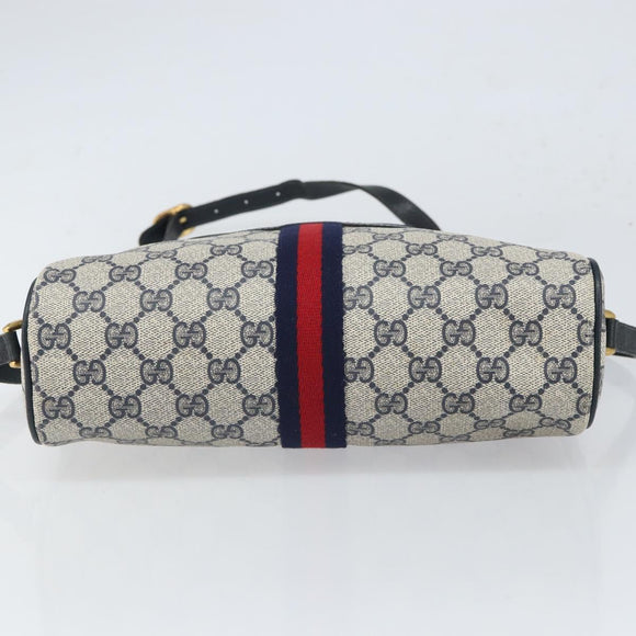 GUCCI GG Supreme Sherry Line Shoulder Bag PVC Navy Gold 22 02 005 Auth 169446