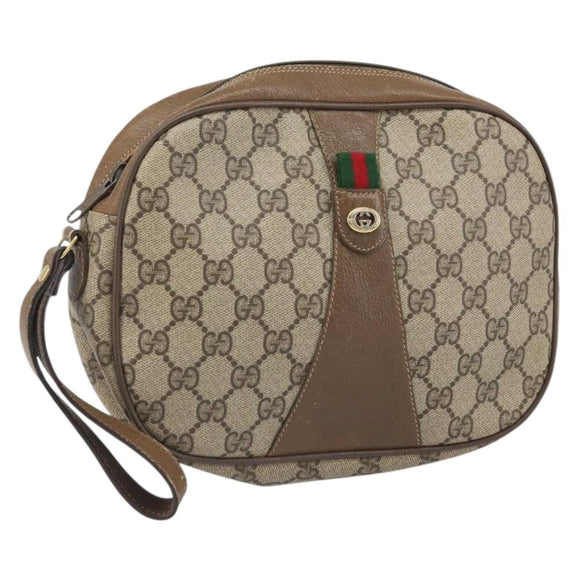 GUCCI GG Supreme Web Sherry Line Clutch Bag PVC Beige Gold 89 01 034 Auth 169447