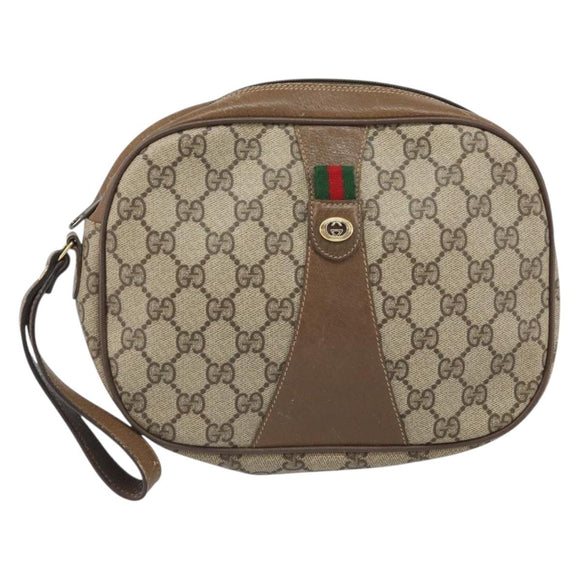 GUCCI GG Supreme Web Sherry Line Clutch Bag PVC Beige Gold 89 01 034 Auth 169447