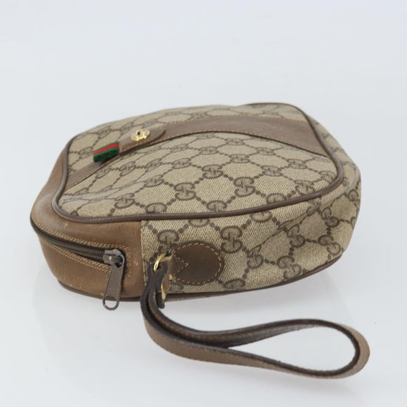 GUCCI GG Supreme Web Sherry Line Clutch Bag PVC Beige Gold 89 01 034 Auth 169447