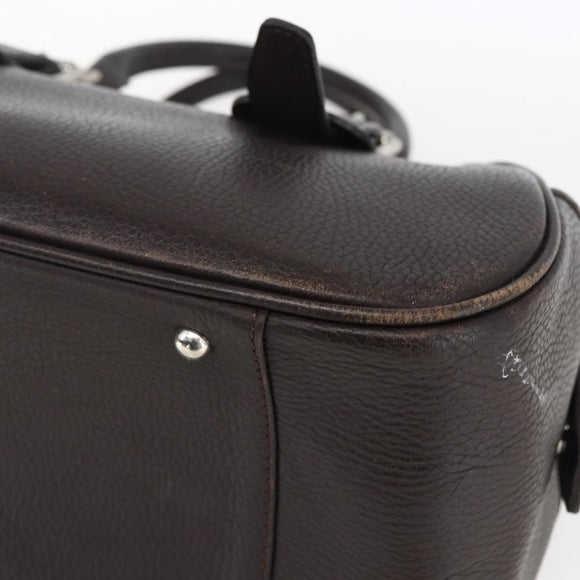 BURBERRY Hand Bag Leather Brown Silver Auth 169448