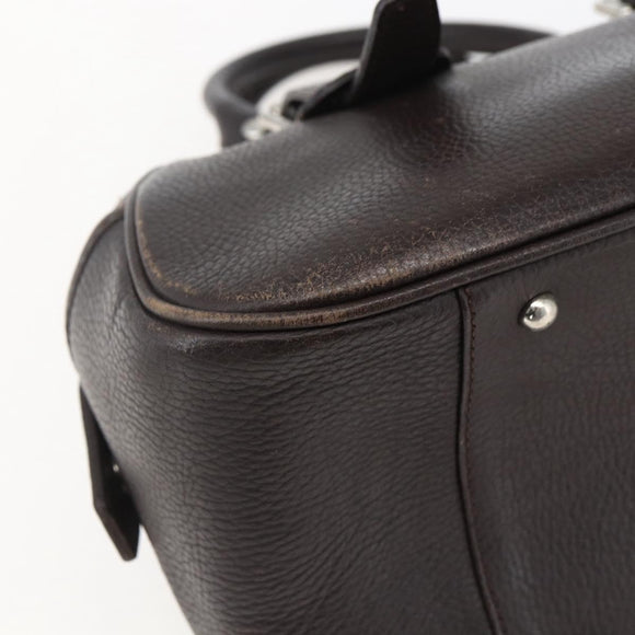 BURBERRY Hand Bag Leather Brown Silver Auth 169448