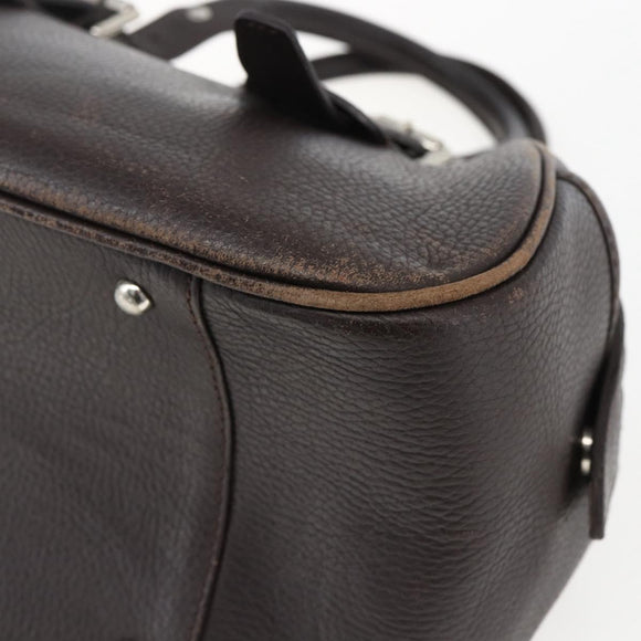 BURBERRY Hand Bag Leather Brown Silver Auth 169448