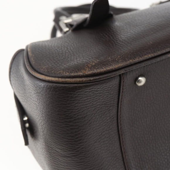 BURBERRY Hand Bag Leather Brown Silver Auth 169448