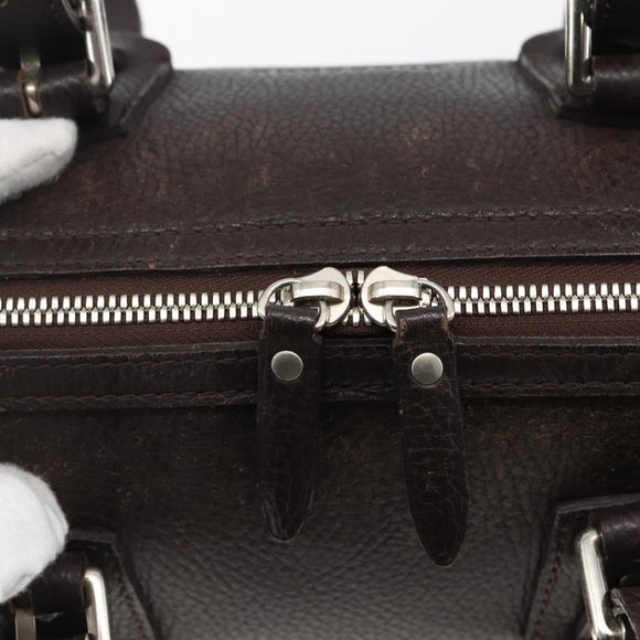 BURBERRY Hand Bag Leather Brown Silver Auth 169448