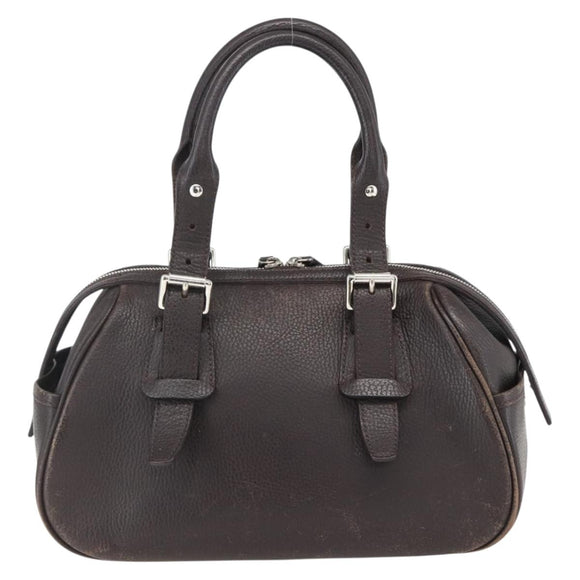 BURBERRY Hand Bag Leather Brown Silver Auth 169448