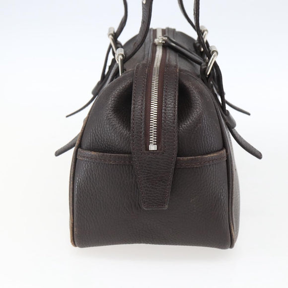 BURBERRY Hand Bag Leather Brown Silver Auth 169448