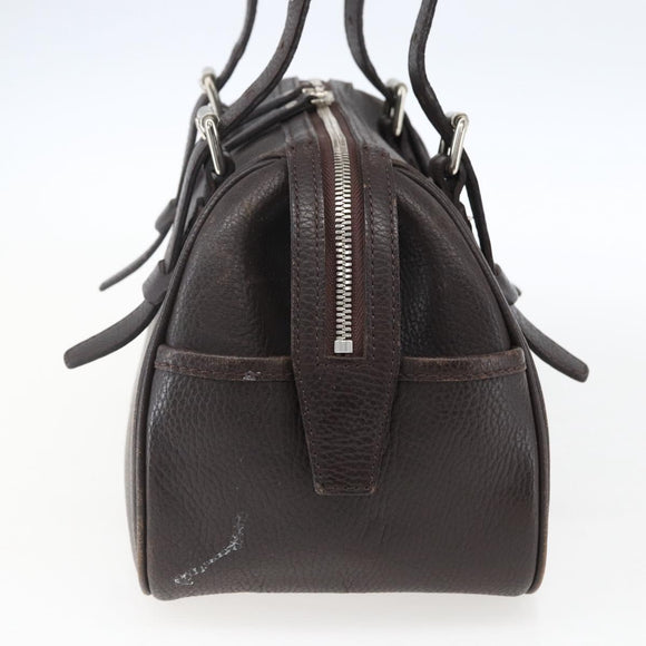 BURBERRY Hand Bag Leather Brown Silver Auth 169448