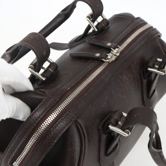 BURBERRY Hand Bag Leather Brown Silver Auth 169448