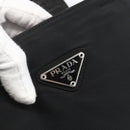 PRADA Tote Bag Nylon Leather Black Silver Auth 169452-17