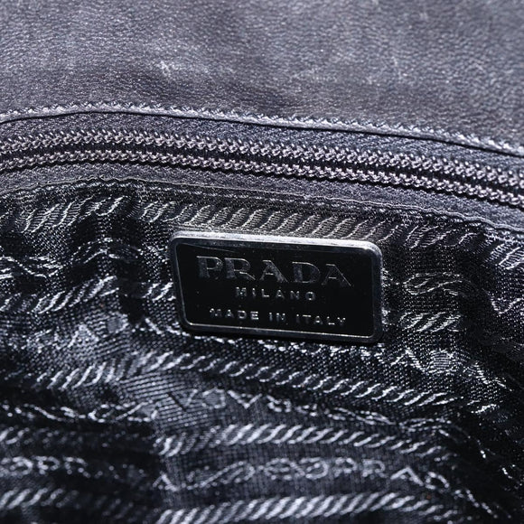 PRADA Tote Bag Nylon Leather Black Silver Auth 169452