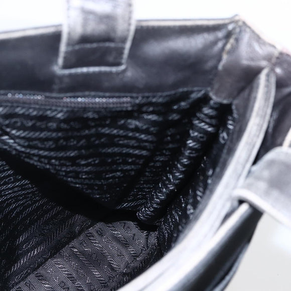 PRADA Tote Bag Nylon Leather Black Silver Auth 169452