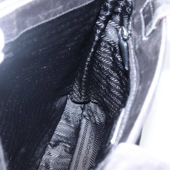PRADA Tote Bag Nylon Leather Black Silver Auth 169452