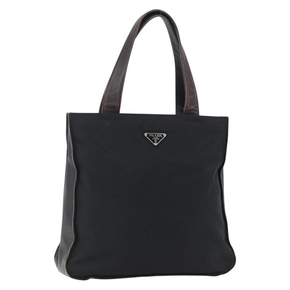 PRADA Tote Bag Nylon Leather Black Silver Auth 169452