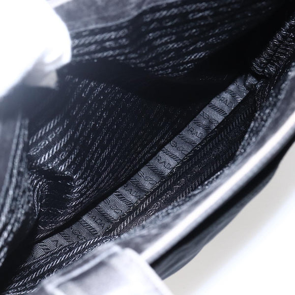 PRADA Tote Bag Nylon Leather Black Silver Auth 169452