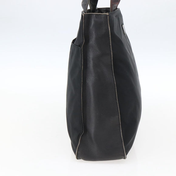 PRADA Tote Bag Nylon Leather Black Silver Auth 169452