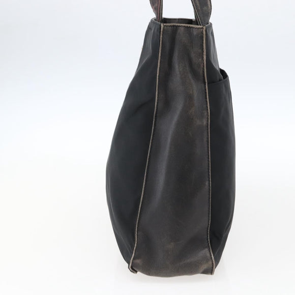 PRADA Tote Bag Nylon Leather Black Silver Auth 169452