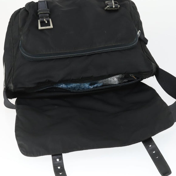 PRADA Shoulder Bag Nylon Black Silver Auth 169454