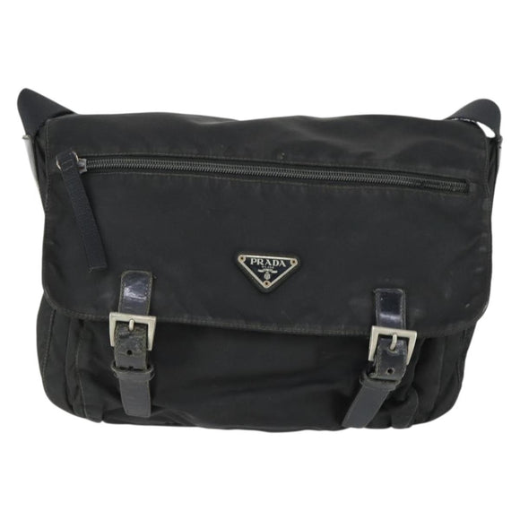 PRADA Shoulder Bag Nylon Black Silver Auth 169454