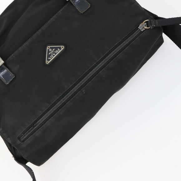 PRADA Shoulder Bag Nylon Black Silver Auth 169454