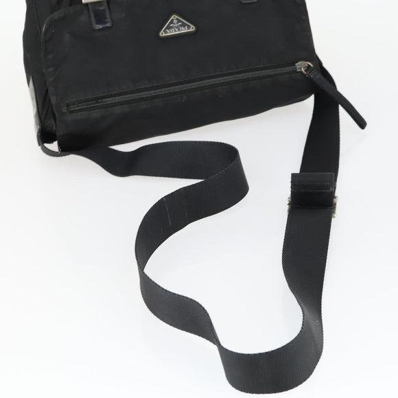 PRADA Shoulder Bag Nylon Black Silver Auth 169454