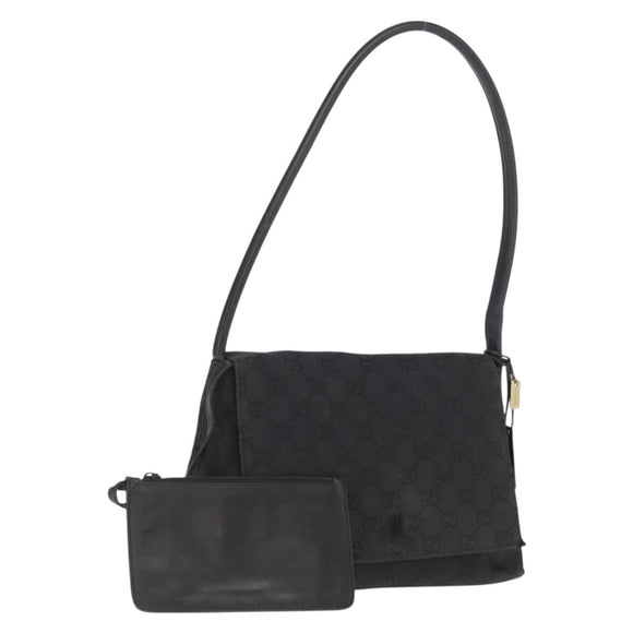 GUCCI GG Canvas Shoulder Bag Black Silver 90646 Auth 169456