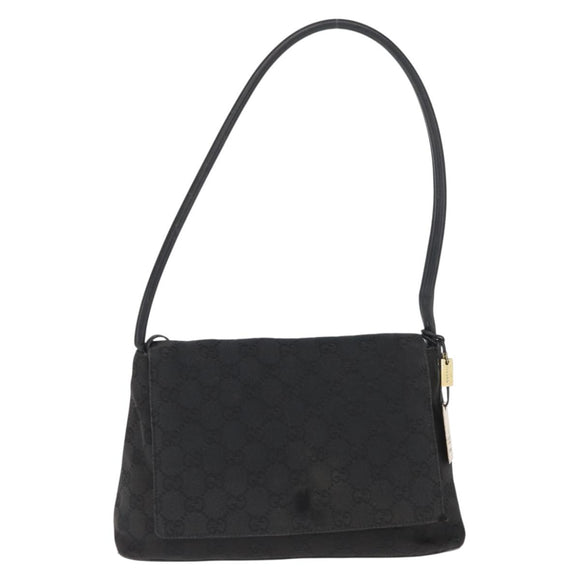 GUCCI GG Canvas Shoulder Bag Black Silver 90646 Auth 169456