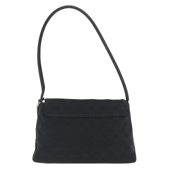 GUCCI GG Canvas Shoulder Bag Black Silver 90646 Auth 169456