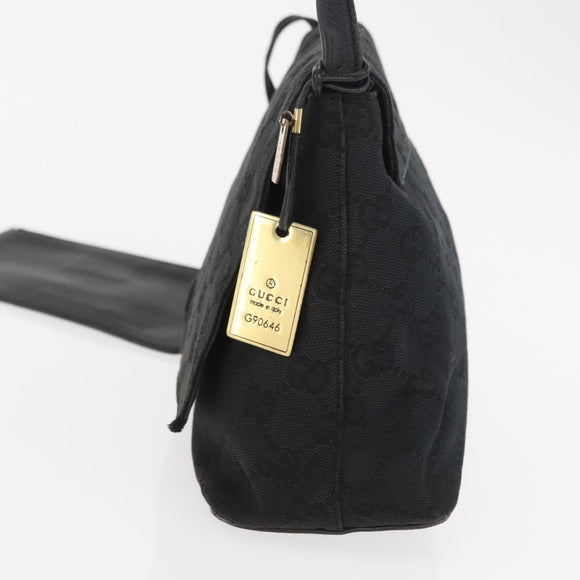 GUCCI GG Canvas Shoulder Bag Black Silver 90646 Auth 169456