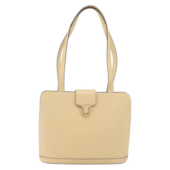 CELINE Shoulder Bag Leather Beige Gold Auth 169460
