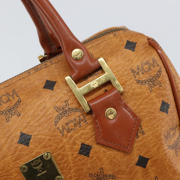 MCM Vicetos Logogram Hand Bag PVC Leather Brown Gold Auth 169462