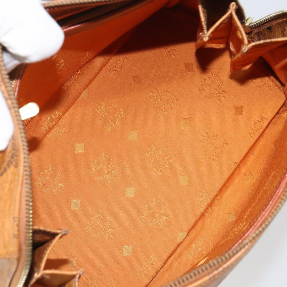 MCM Vicetos Logogram Hand Bag PVC Leather Brown Gold Auth 169462