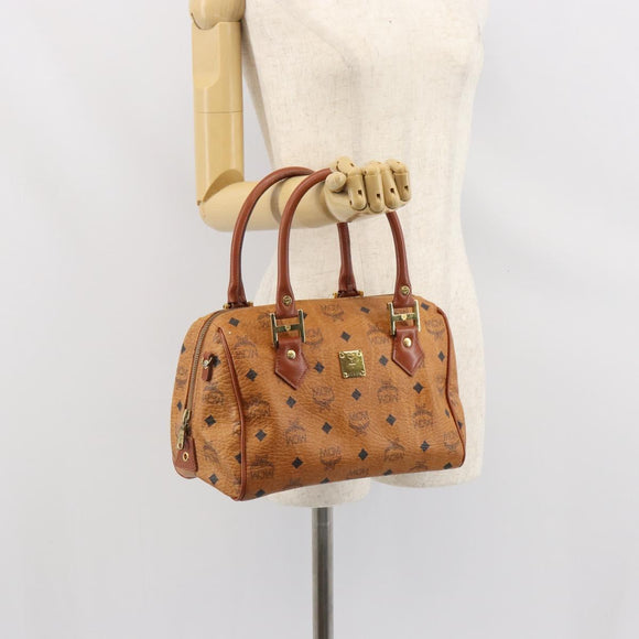 MCM Vicetos Logogram Hand Bag PVC Leather Brown Gold Auth 169462