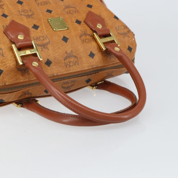 MCM Vicetos Logogram Hand Bag PVC Leather Brown Gold Auth 169462