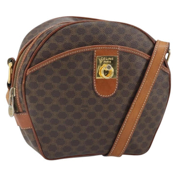 CELINE Macadam Canvas Shoulder Bag PVC Beige Gold Auth 169463