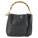 GUCCI Bamboo Hand Bag Leather 2way Black Gold 001 123 1638 Auth 169470-1