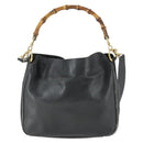 GUCCI Bamboo Hand Bag Leather 2way Black Gold 001 123 1638 Auth 169470-13